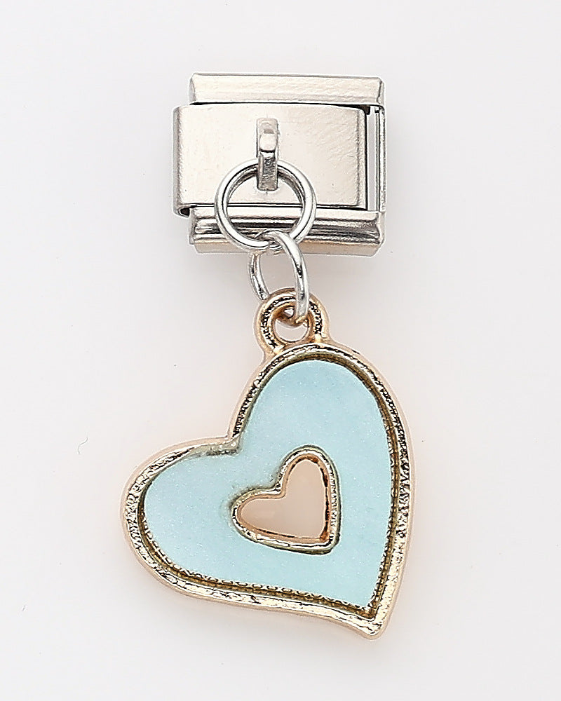 Wholesale 10pcs Italian Charm Bracelet 9mm DIY Splicing Malachite Heart Stainless Steel Composable Bracelet