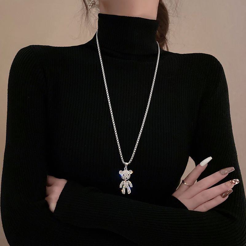 Wholesale Cute Bear Pendant Necklace Trendy Diamond Cut Zinc Alloy Jewelry for Women