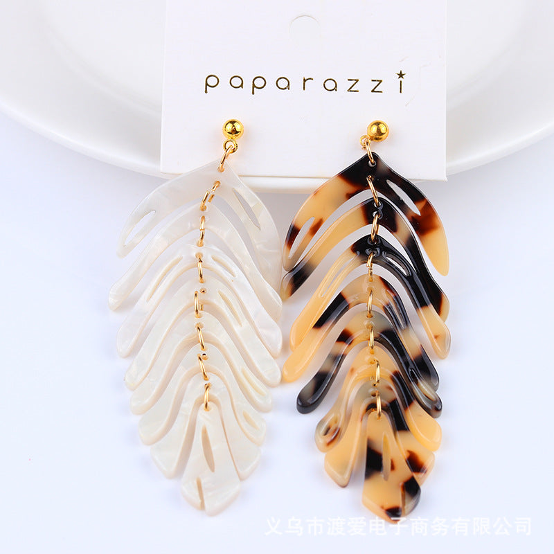 Wholesale leaf earrings fresh simple leaf acrylic acetate earrings Tassel Style