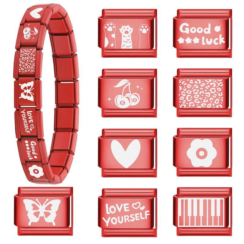 Wholesale Italian Charm Bracelet 9mm DIY Splicing Red Background Stainless Steel Composable Bracelet