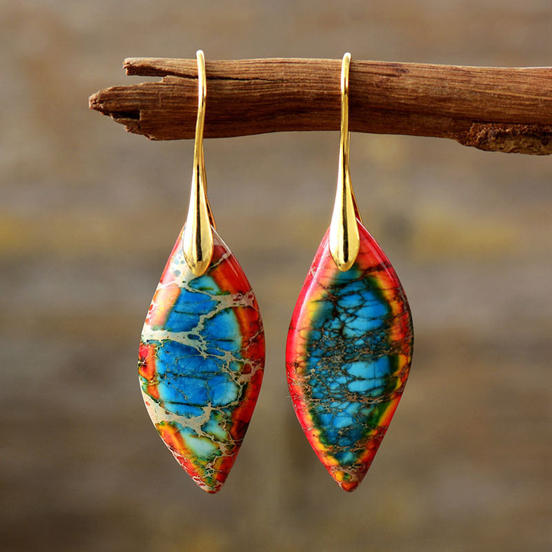 Wholesale Bohemian Imperial Stone Leaf Turquoise Earrings ACC-ES-LZ003
