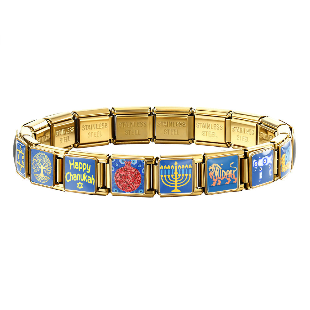 Wholesale Hanukkah Jewish Culture Theme Stainless Steel DIY Modular Bracelet Chic Jewelry Accessory For Everyday Wear Or Gift