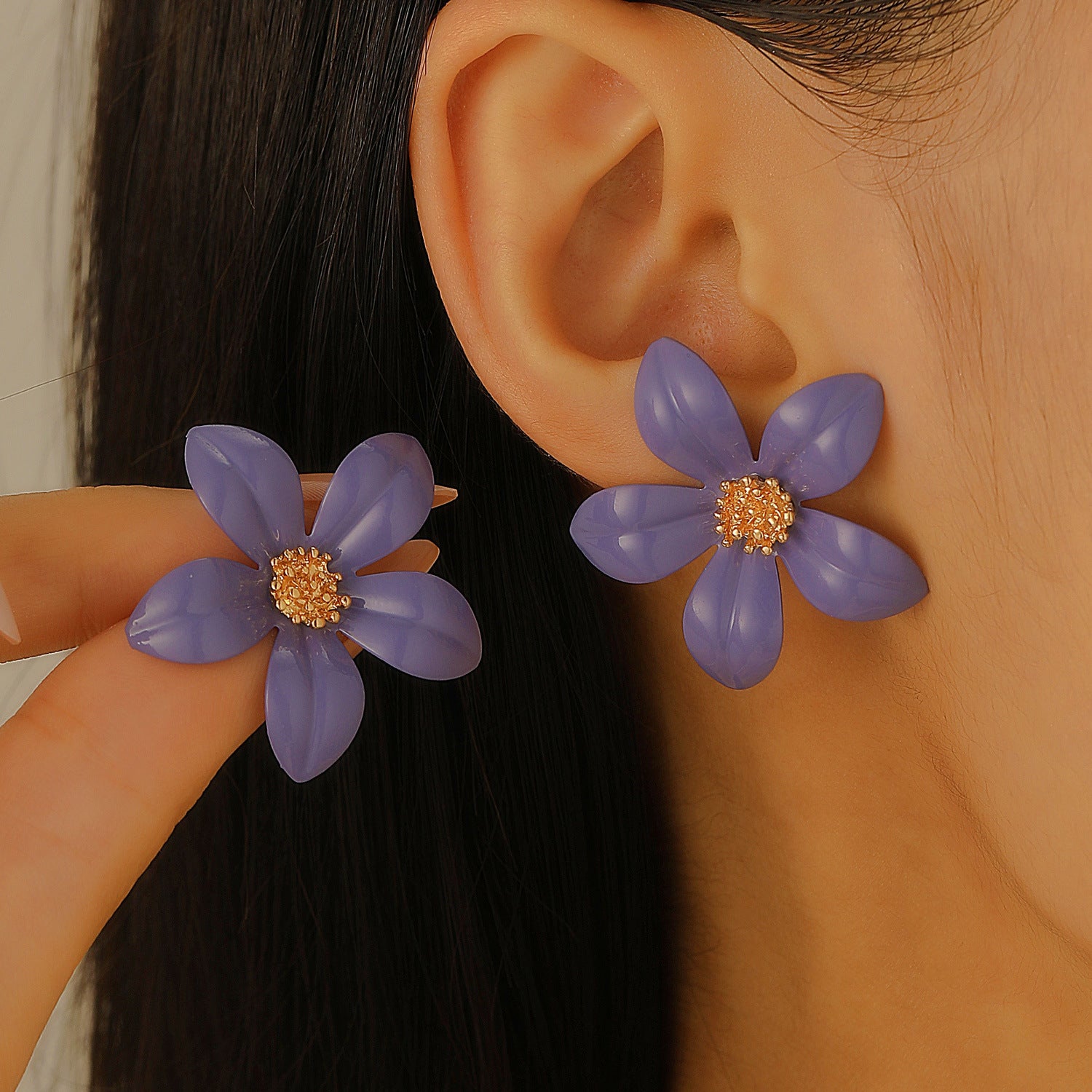 Wholesale Stylish Flower Earrings For Women Double Layer Petal Colorful Dripping Oil Zinc Alloy Everyday Jewelry Accessory