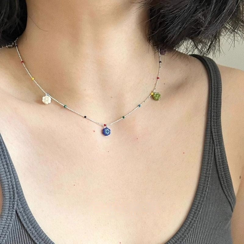 Wholesale  colorful small flower pendant clavicle chain