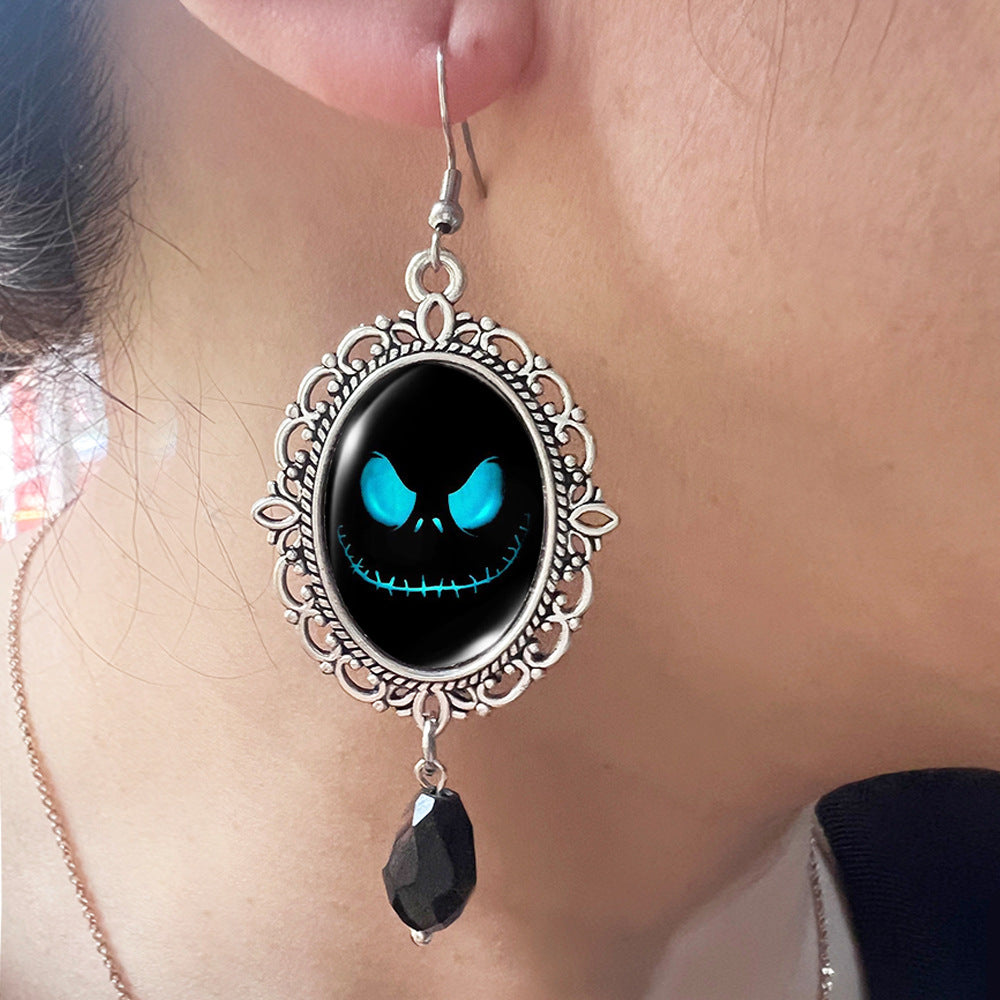 Wholesale Halloween Stainless Steel Ear Hook Oval Lace Metal Earrings ACCVIP-ES-XiangLian004