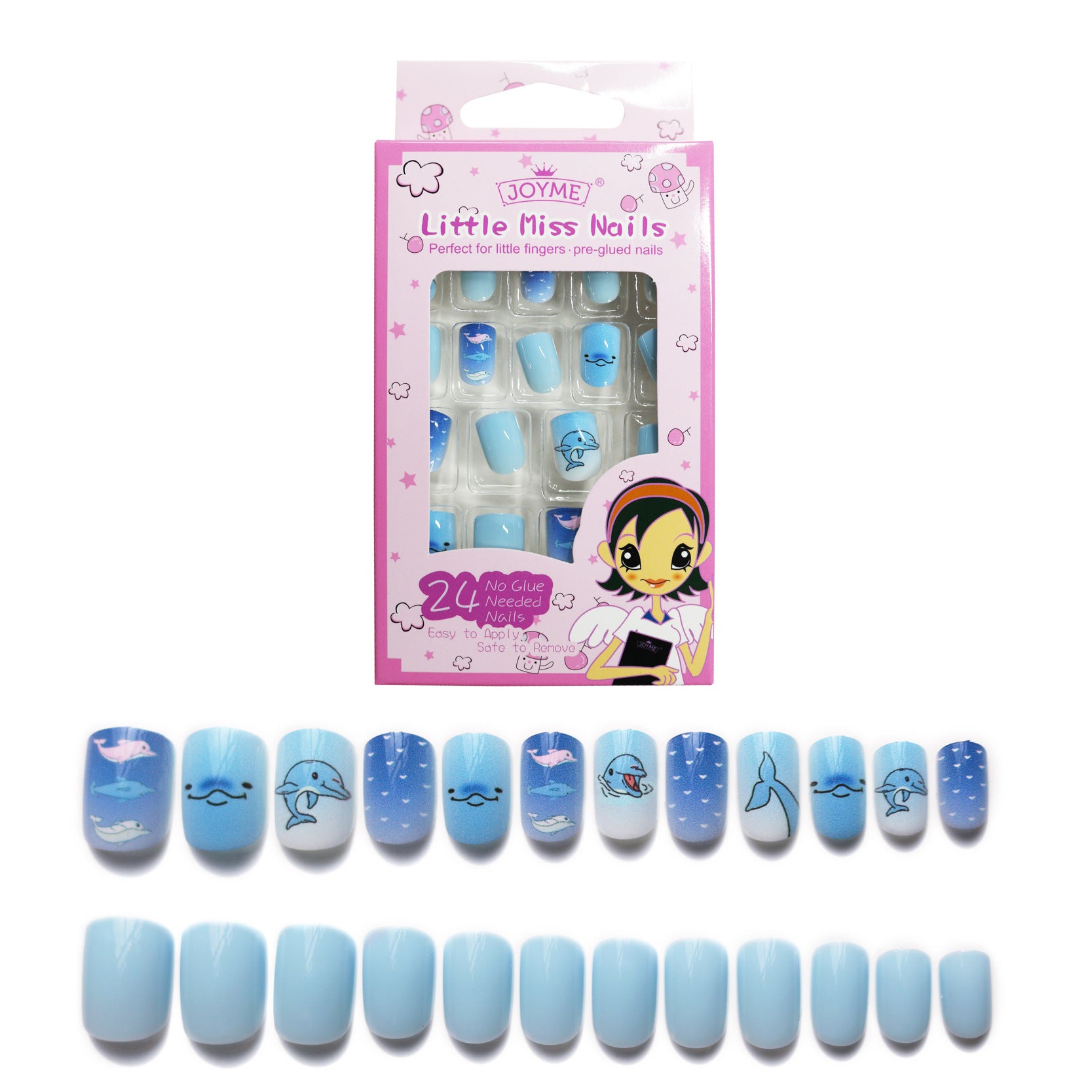Wholesale Children's Press on Nails Kits 24 Solid Color Back Glue Nail Art Pieces ACC-NS-XKQ004