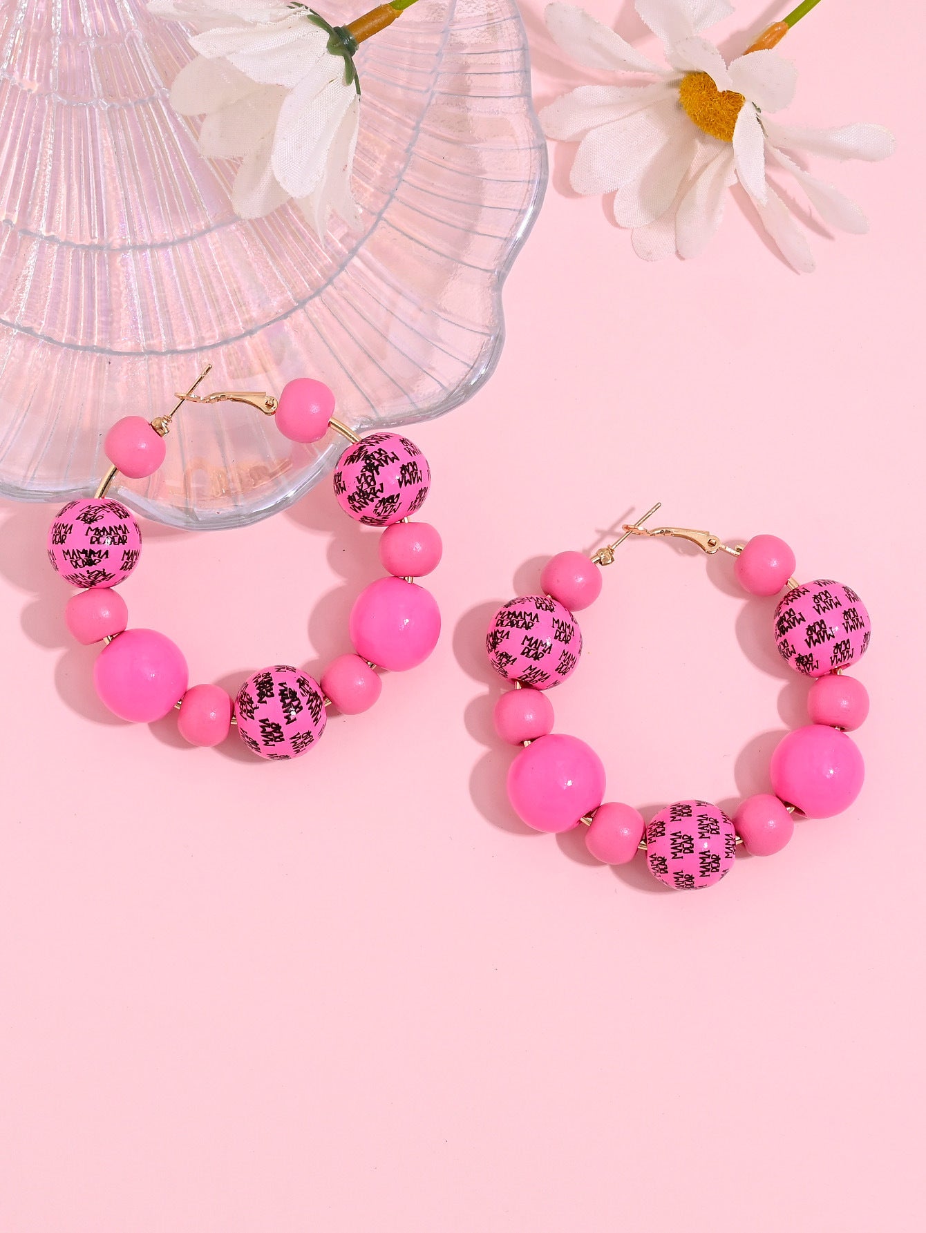 Wholesale  mother's day fashion creative mama letters love printed wooden beads earrings