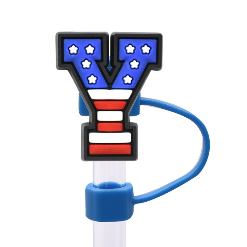 Wholesale Random 100pcs dustproof straw cap letter Straw Cover Straw Tube Cap