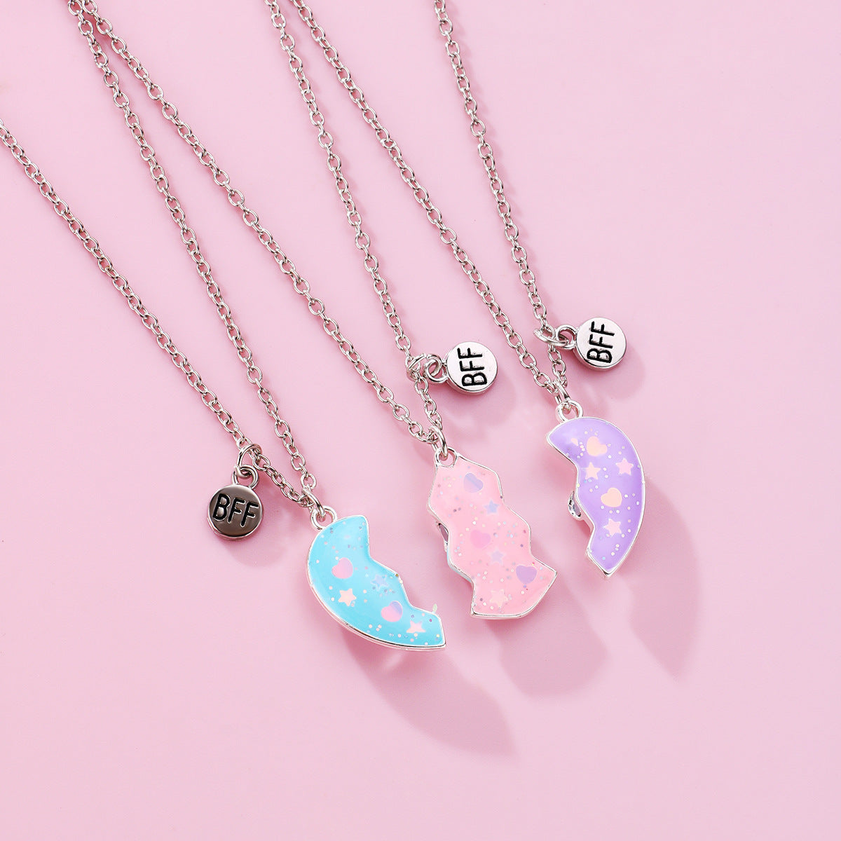 Wholesale Magnetic Cute Sequin Heart Pendant Necklaces Necklace Set ACC-NE-Tiangao007