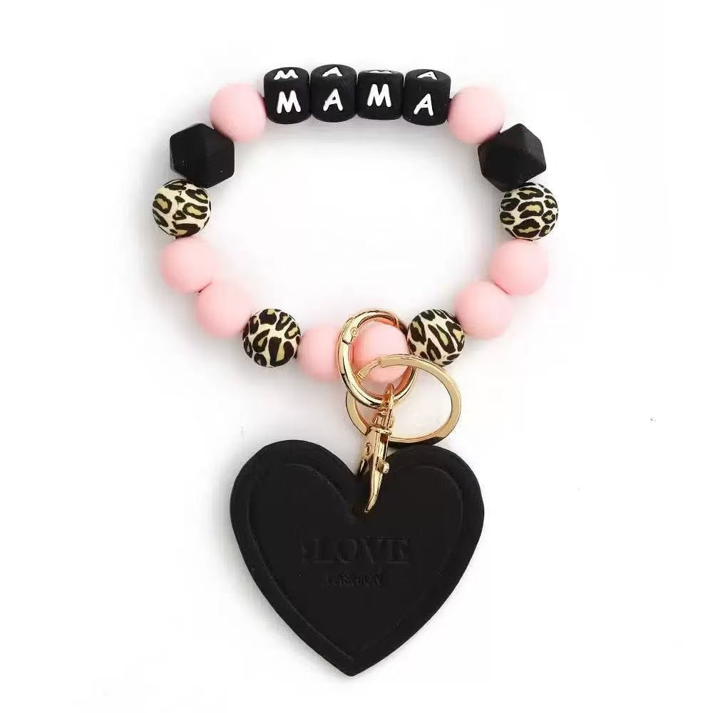 Wholesale Silicone Heart MAMA Mother S Day Bracelet Keychain DIY Bead Charm Fashion Accessory Gift