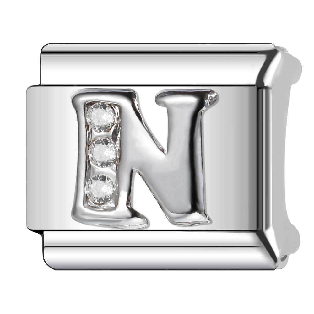 Wholesale Italian Charm Bracelet 9mm DIY Diamond English Letter   Creative Stainless Steel Composable Bracelet