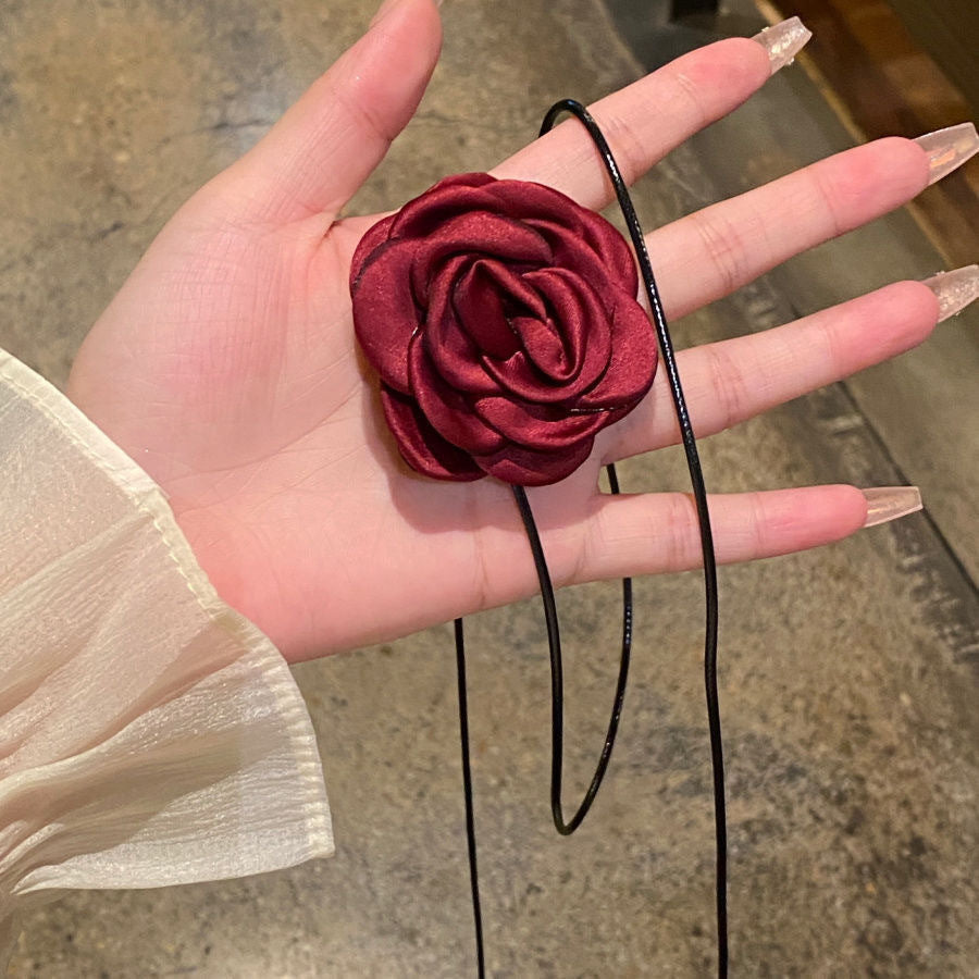 Wholesale Handmade Fabric Flower Choker Necklace With Wax Rope Trendy Jewelry Accessory For Women Gift