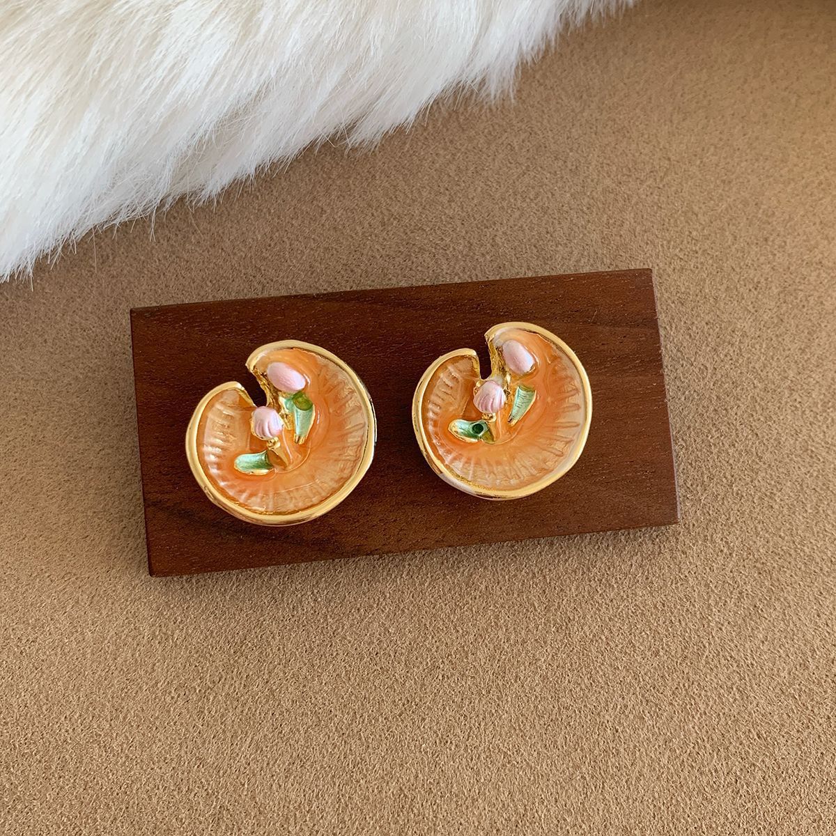 Wholesale oil painting pearl Monet garden earrings silver needle exquisite  design sense of medieval earrings