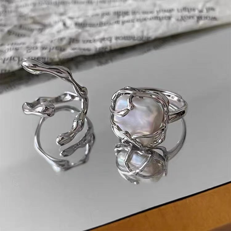 Wholesale Irregular Metal Freshwater Pearl Open Ring ACC-RS-Tongs001