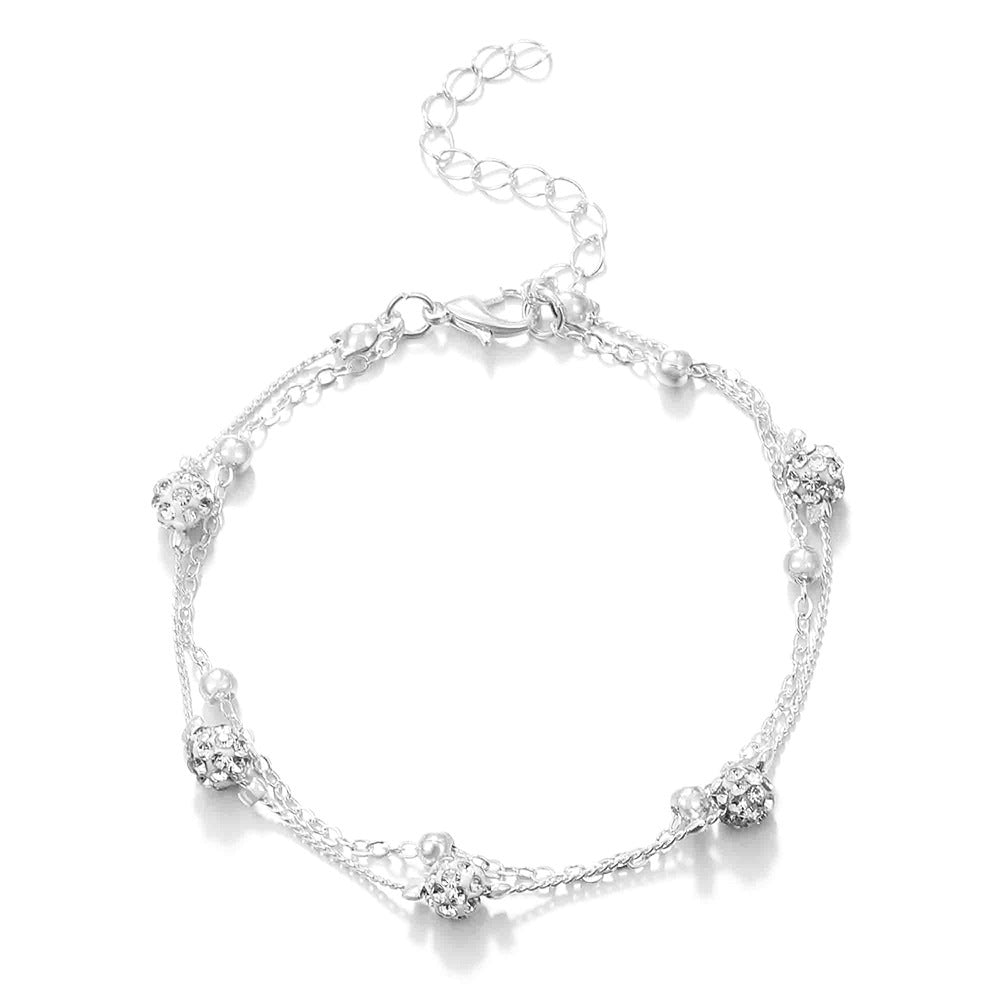 Wholesale Double-layer Shambhala diamond ball crystal anklet