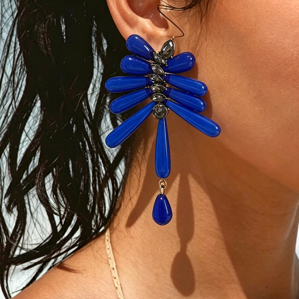 Wholesale Gray Resin Teardrop Earrings Geometric Black Diamond Inlay Fashion Jewelry Accessory For Party