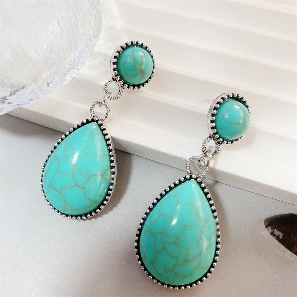 Wholesale Ethnic style antique silver turquoise earrings