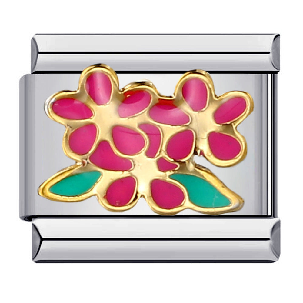 Wholesale flower series titanium steel bracelet welding pattern oil drop DIY Italian module Charms