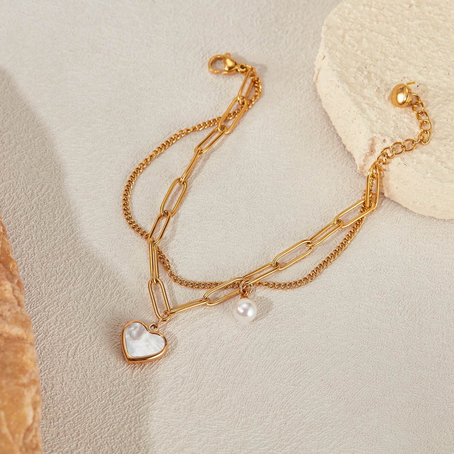 Wholesale Double Layer Temperament All-match Peach Pearl Titanium Steel Bracelet