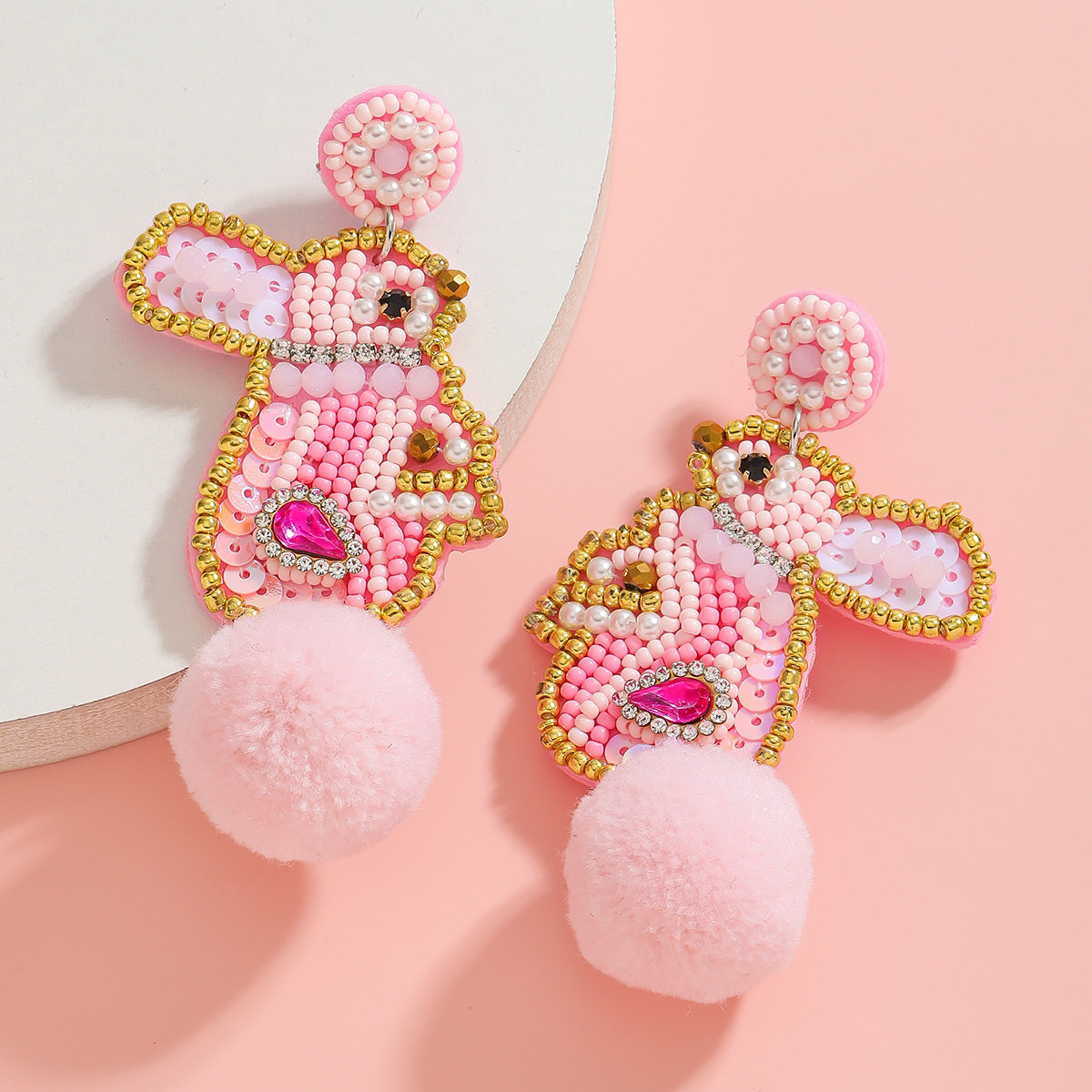 Wholesale cute handmade rice beads pink bunny easter earrings