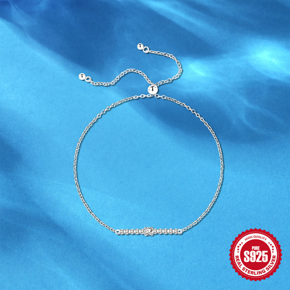 Wholesale 925 sterling silver single row zircon round beads telescopic anklet