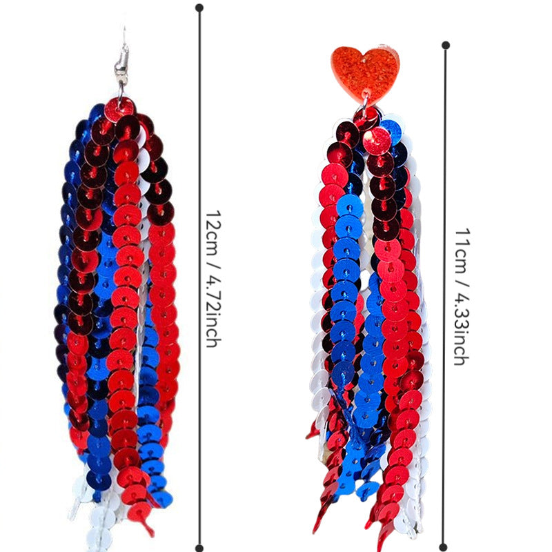 Wholesale  Independence Day American Flag Color Tassel Sequin Earrings