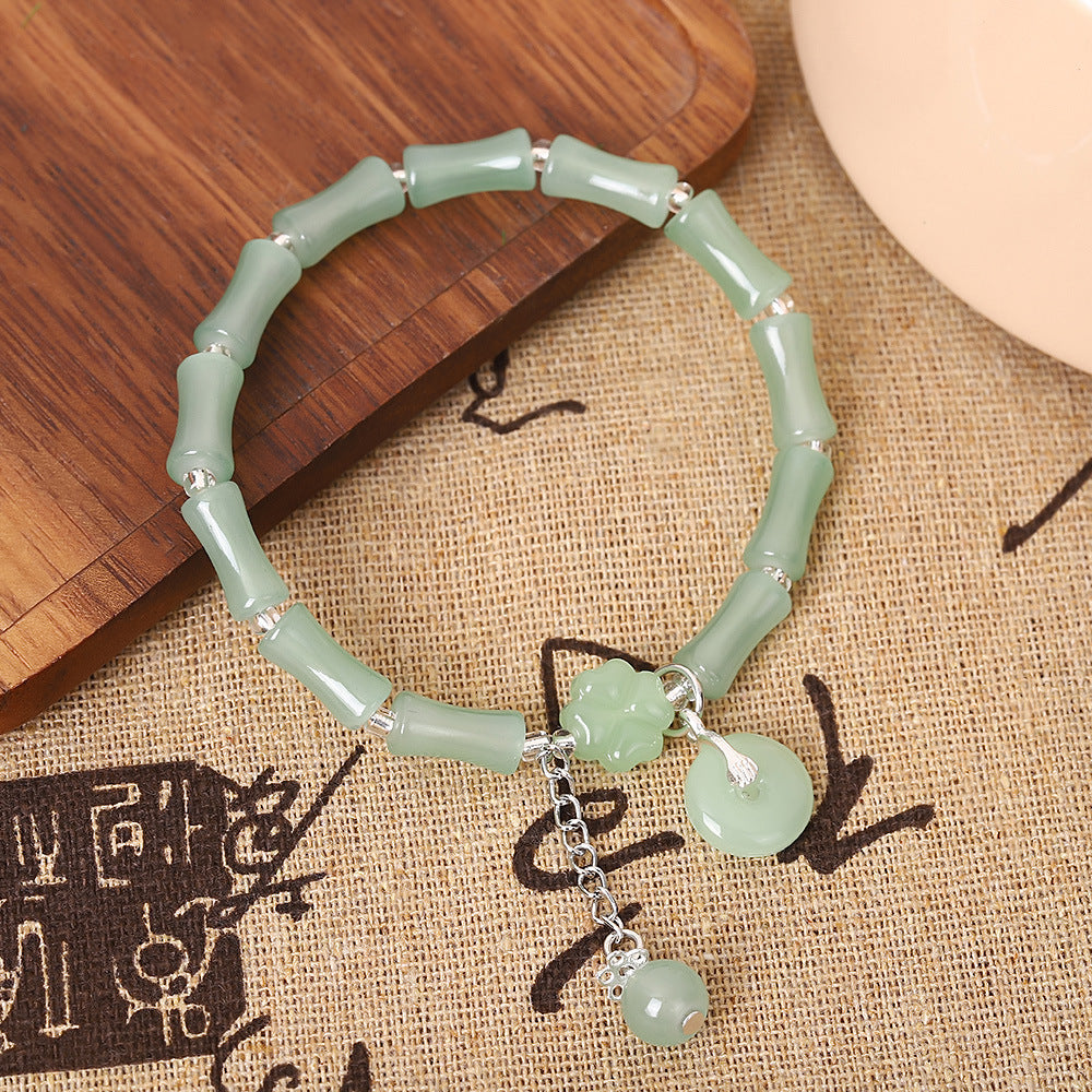 Wholesale Chinese Retro Bamboo Section Bracelet Green Elastic Rope Women S Beaded Jewelry Accessory For Everyday Wear And Gift