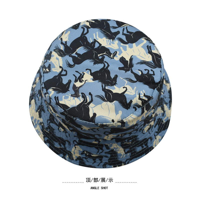 Wholesale  cartoon animal retro fisherman hat printed double-sided  sunshade hat