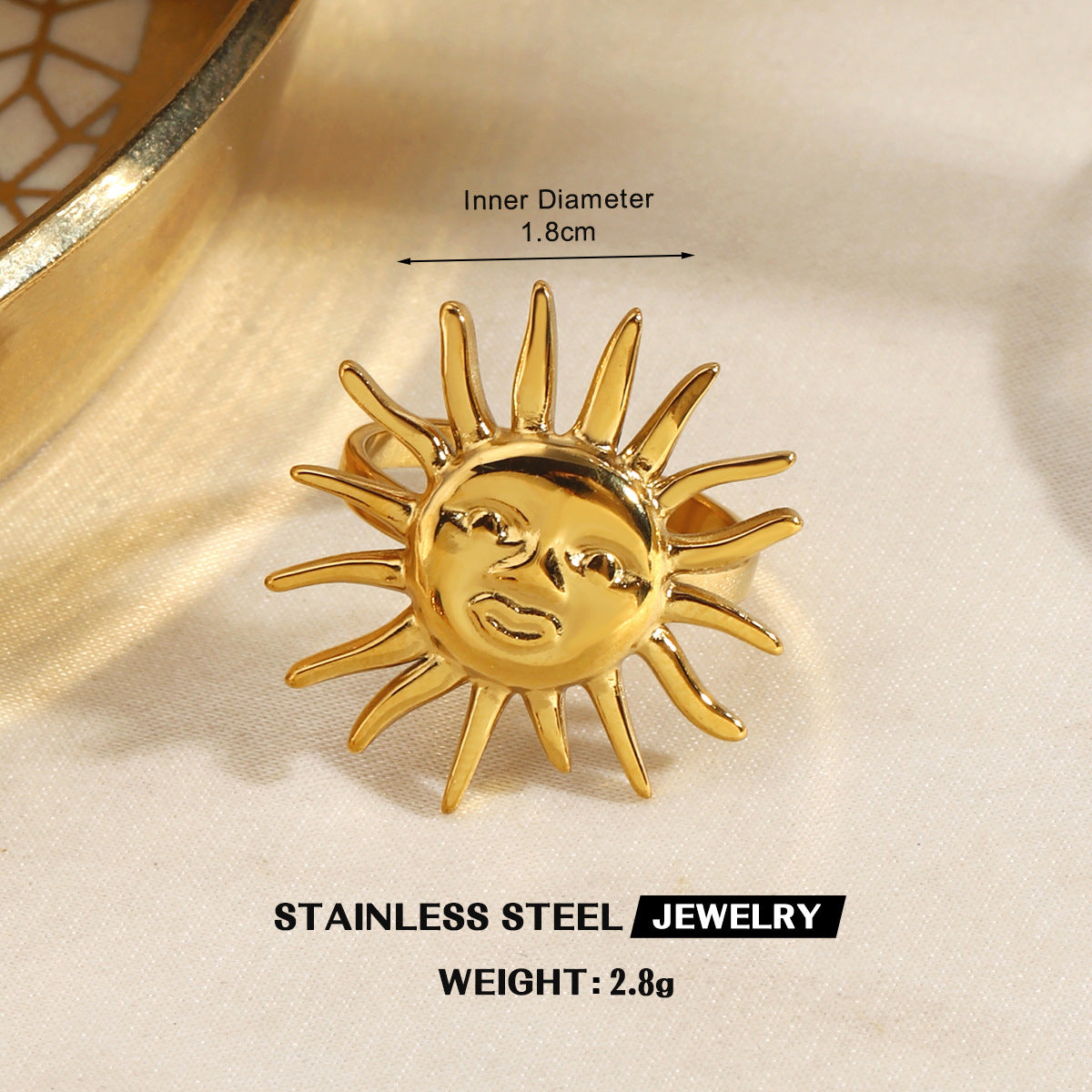 Wholesale Trendy Stainless Steel Gold Sun Ring Irregular Design Jewelry Accessory