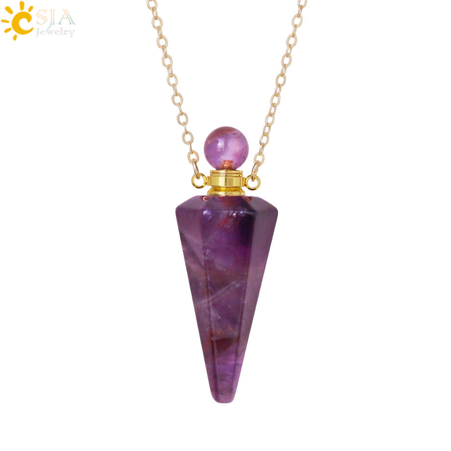 Wholesale Natural Stone Crystal Stone Hexagonal Column Perfume Bottle Necklace ACC-NE-HuaiShe002