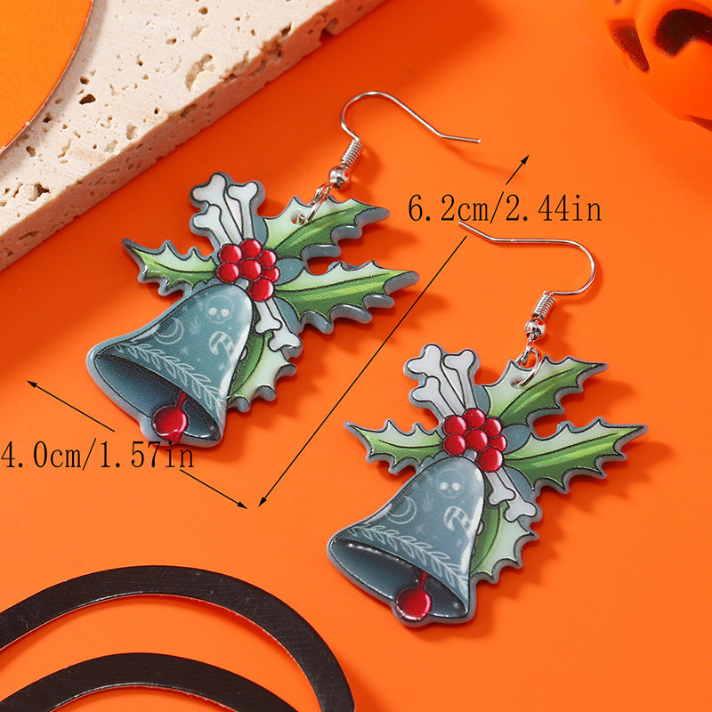Wholesale Halloween Christmas Bell Little Dinosaur Cane Monster Double-sided Earrings ACC-ES-Haoc004