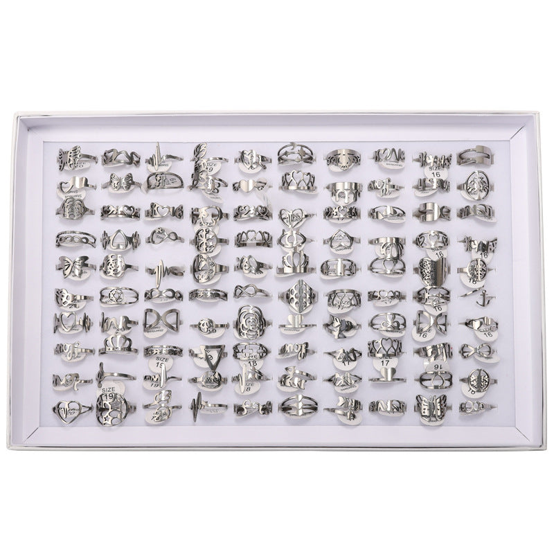 Wholesale Random 5pcs Stainless Steel Mixed Multi-color Flower Ring Hollow Rings ACC-RS-Banlan001