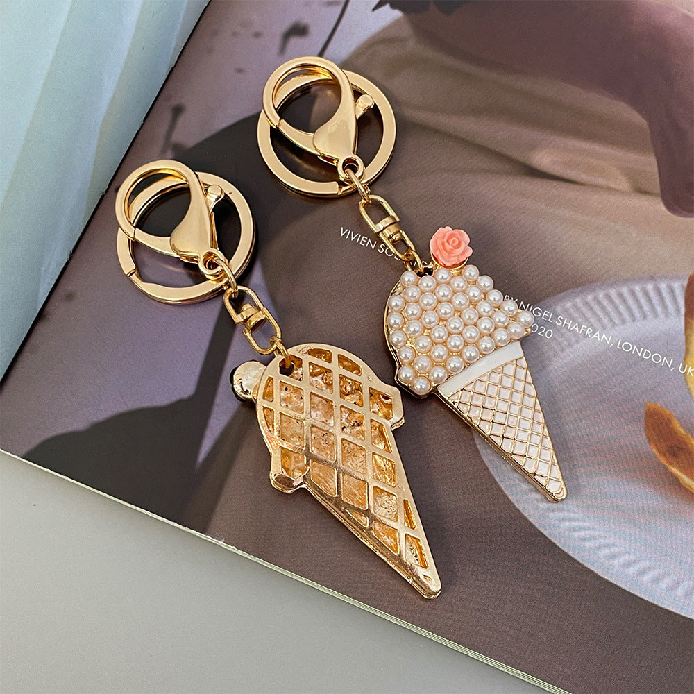 Wholesale Diamond Pearl Ice Cream Car Metal Keychains ACC-KC-ChenHui007