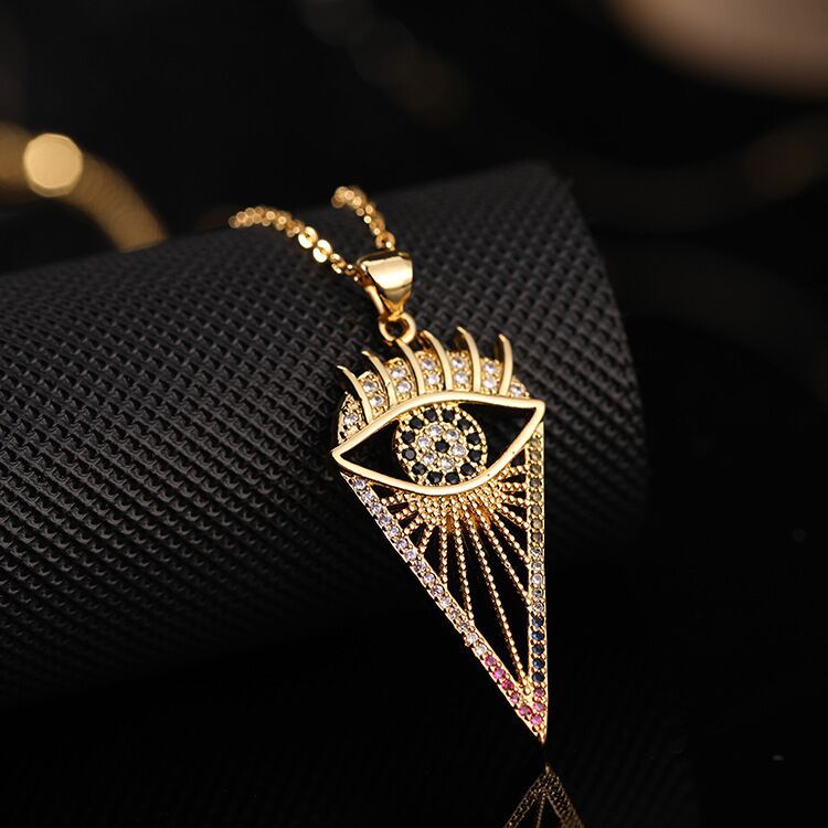 Wholesale Chic Demon Eye Pendant Necklace Copper Electroplated O Shaped Chain Stylish Jewelry Accessory For Boutique Resale