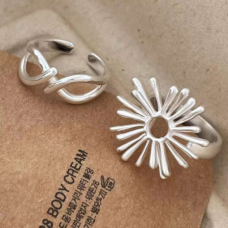 Wholesale Hollow Square Fireworks Ring  Silver Plated Irregular Personality Open Ring