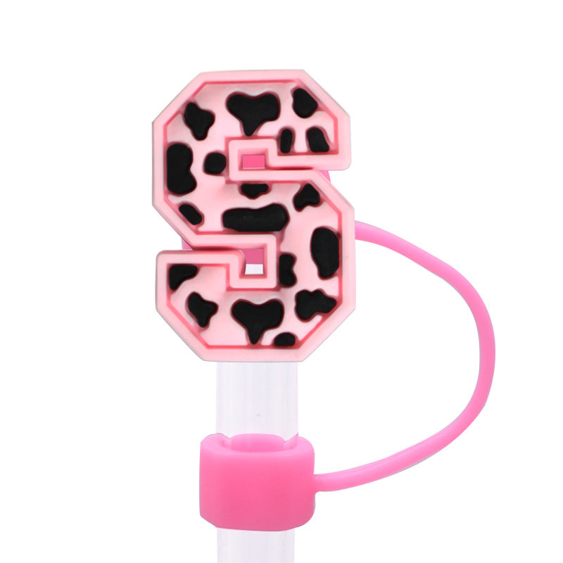 Wholesale Random 100pcs Pink leopard print cartoon Straw Cover Straw Tube Cap