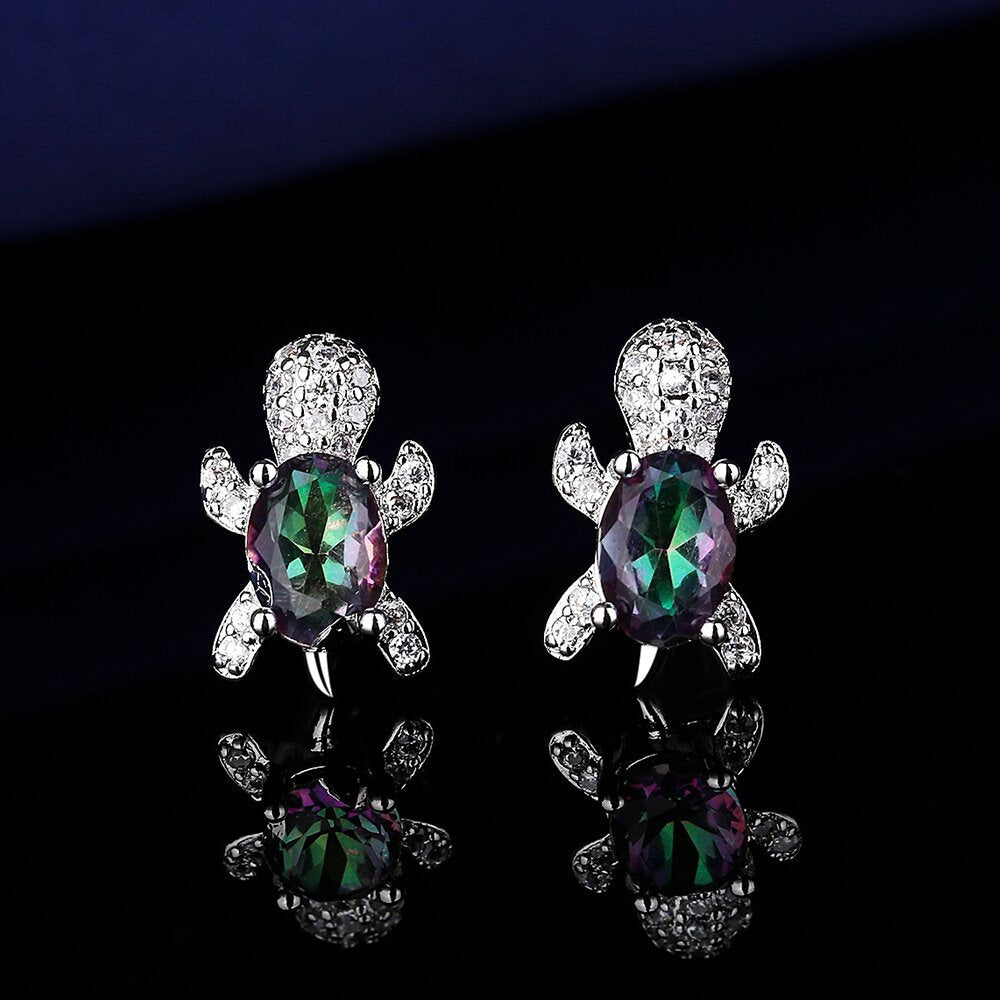 Wholesale Turtle Colorful Zircon Copper Earrings Necklace Ring ACC-RS-BLX001