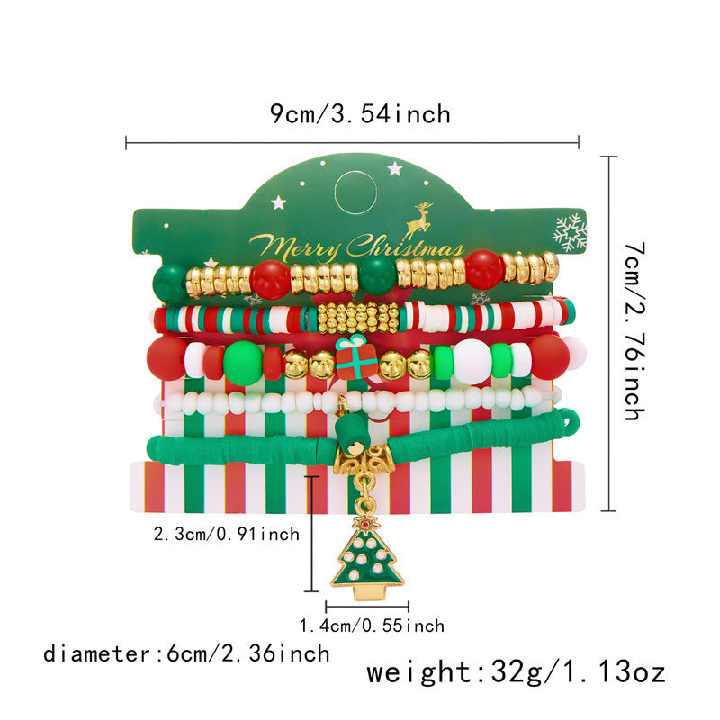 Wholesale Christmas Tree Bell Soft Clay Paper Card Bracelet Set