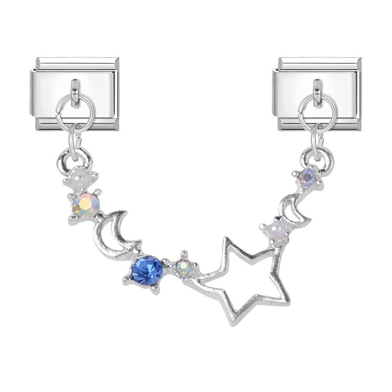 Wholesale Italian Charm Bracelet 9mm DIY Splicing Double Pendant Pentagram Stainless Steel Composable Bracelet