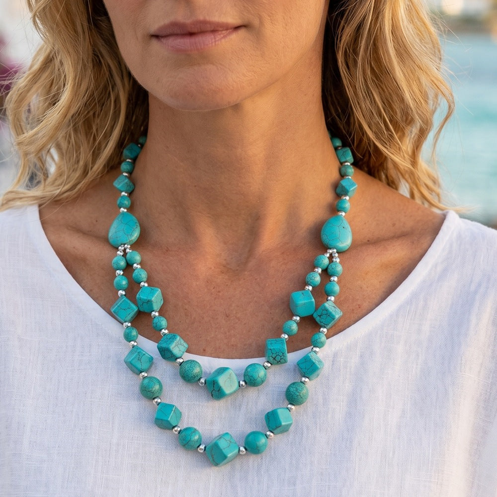 Wholesale Bohemian Handmade Beaded Turquoise Necklace Layering Jewelry Fashion Accessory Gift