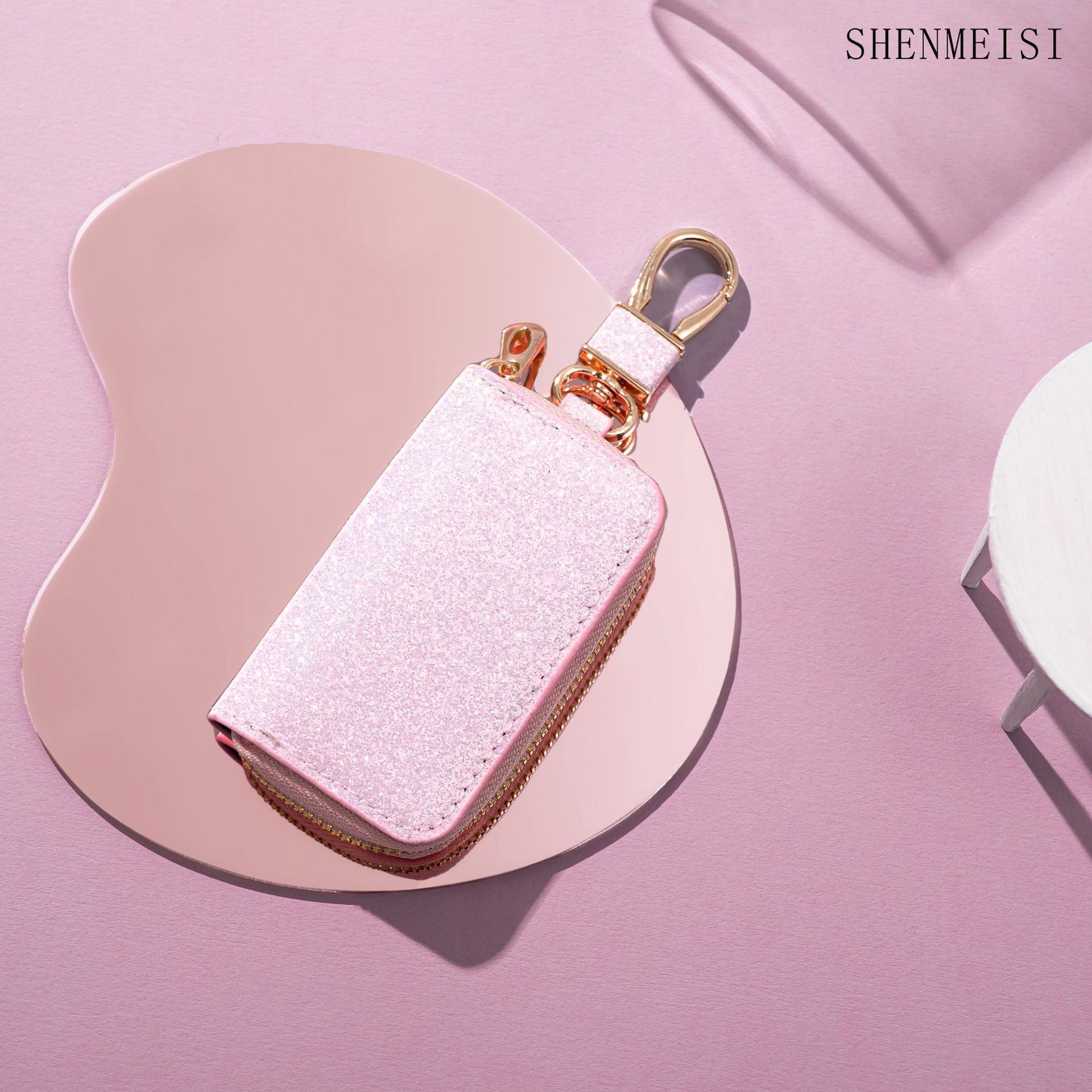 Wholesale Stylish Sequin Car Key Bag PU Leather Key Organizer Decorative Accessory For Men And Women