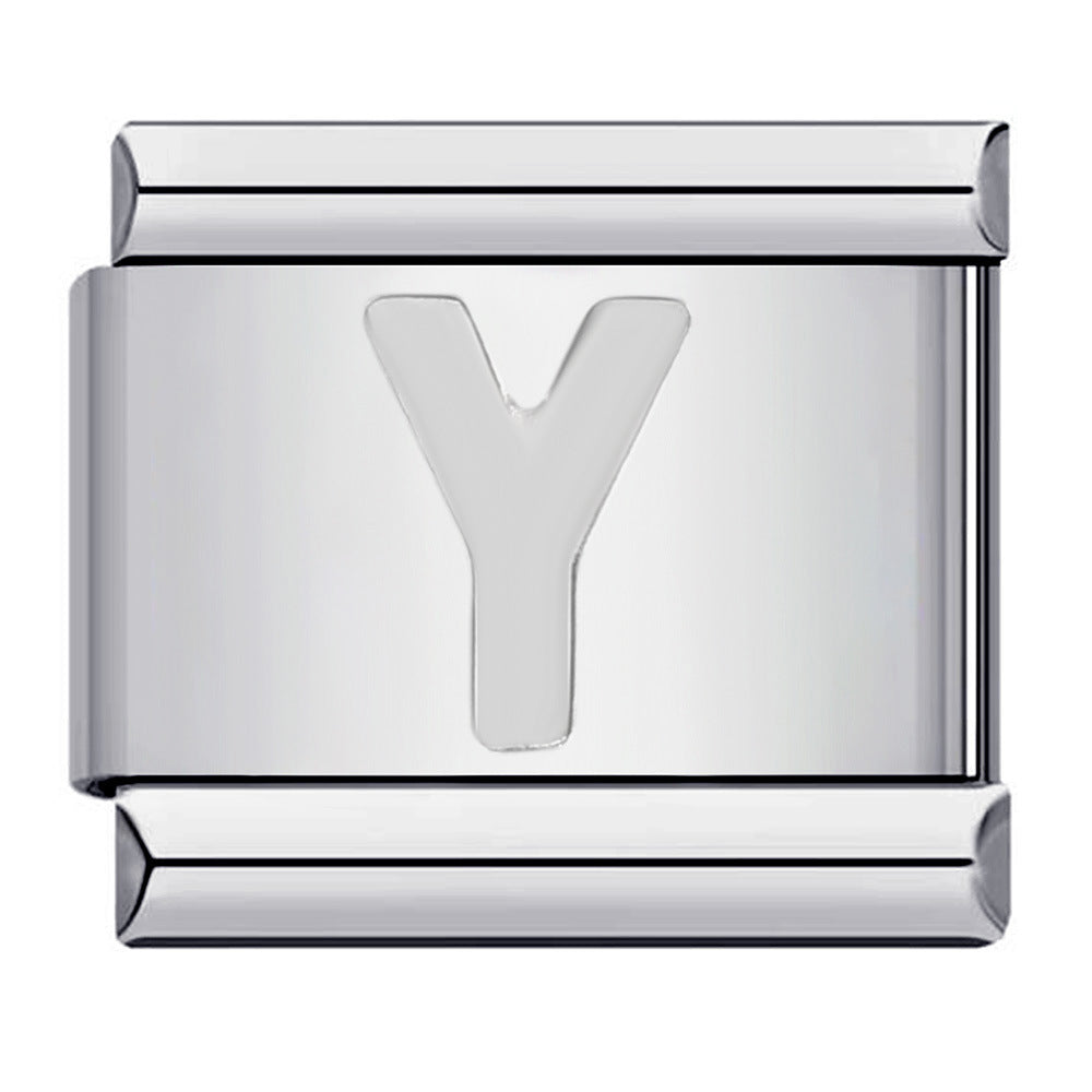 Wholesale Italian Charm Bracelet 9mm DIY Splicing Removable Silver Concave Letters Stainless Steel Composable Bracelet