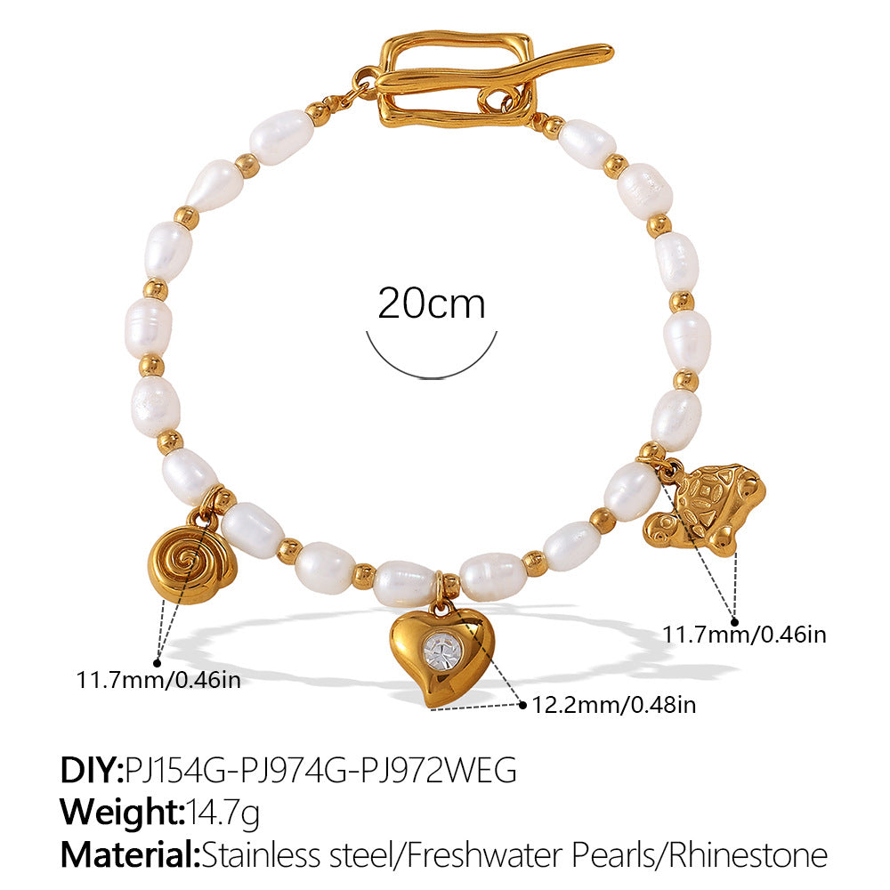 Wholesale  Fashion Creative Ocean Theme Freshwater Pearl DIY Dolphin Pendant Bracelet Plated with 18K Gold Niche Jewelry for Women