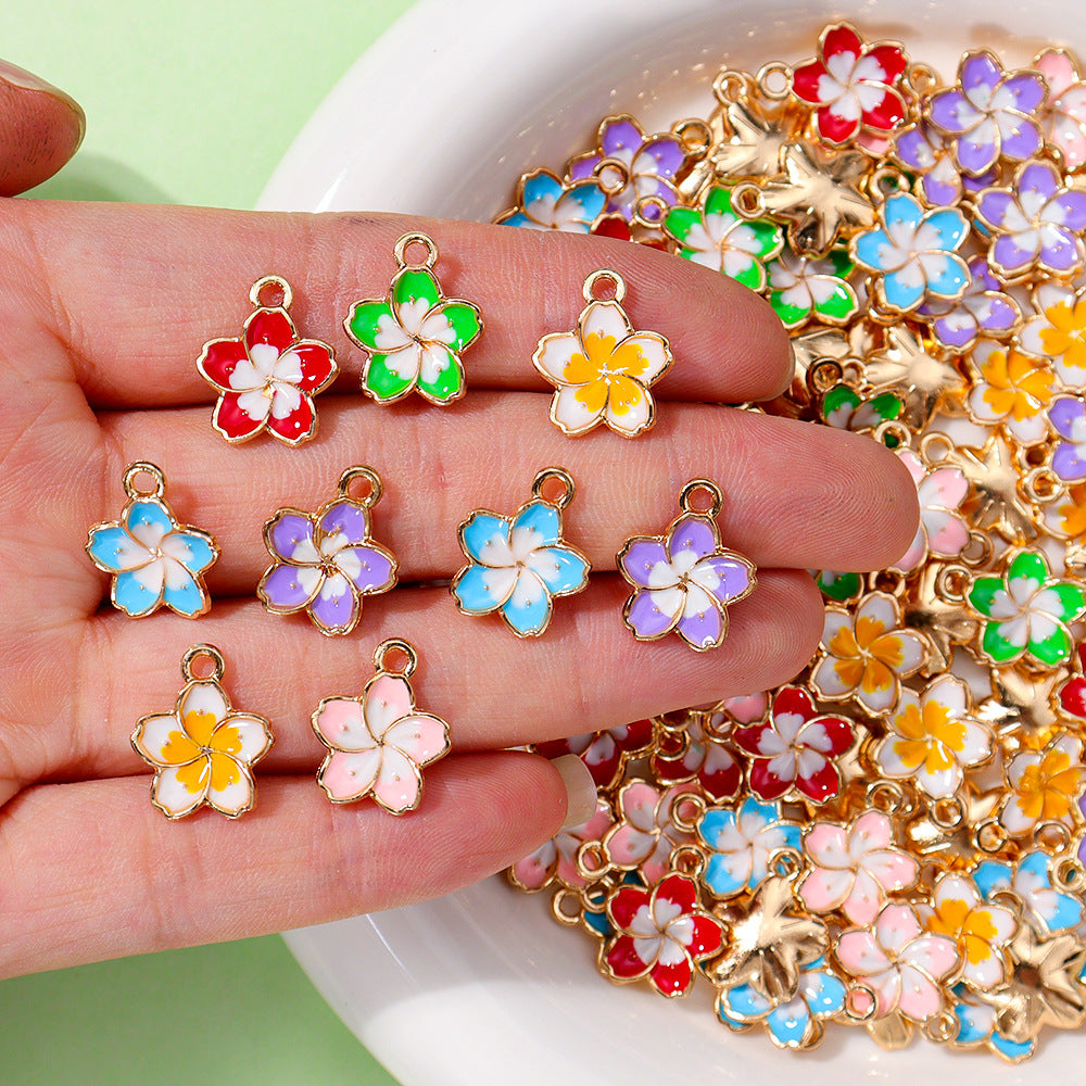 Wholesale 10pcs/ pack 13mm Colorfulful Plumeria Oil Dripping Alloy Cherry Blossom Flower Pendant Pendant DIY Bracelet Necklace Earrings Accessories