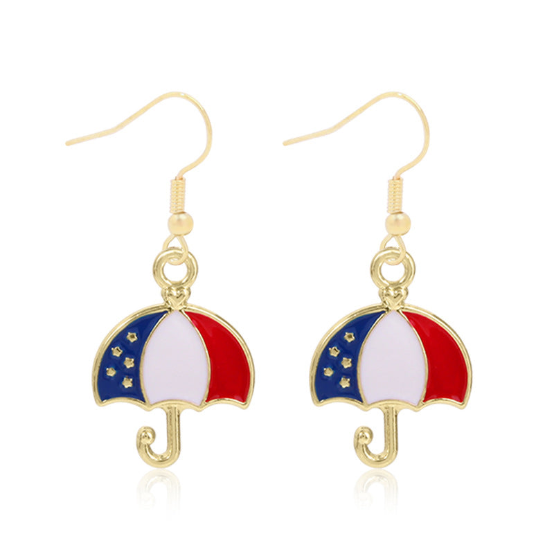 Wholesale American Independence Day Alloy Oil Drop Flag Pentagram Angel Earrings ACC-ES-BinLi003