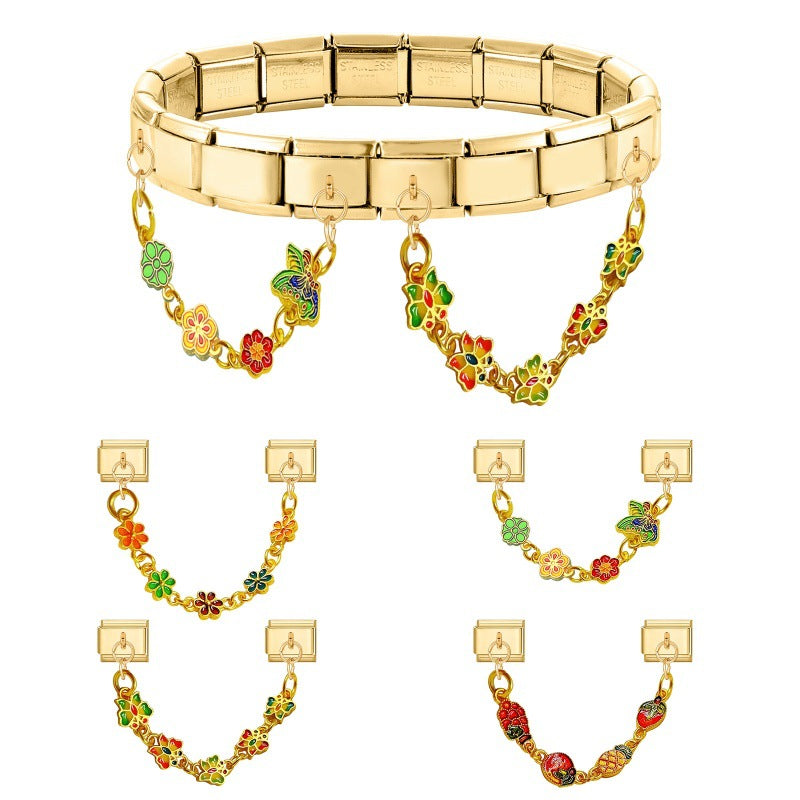 Wholesale Italian Charm Bracelet 9mm DIY Splicing Double Pendant  Stainless Steel Composable Bracelet