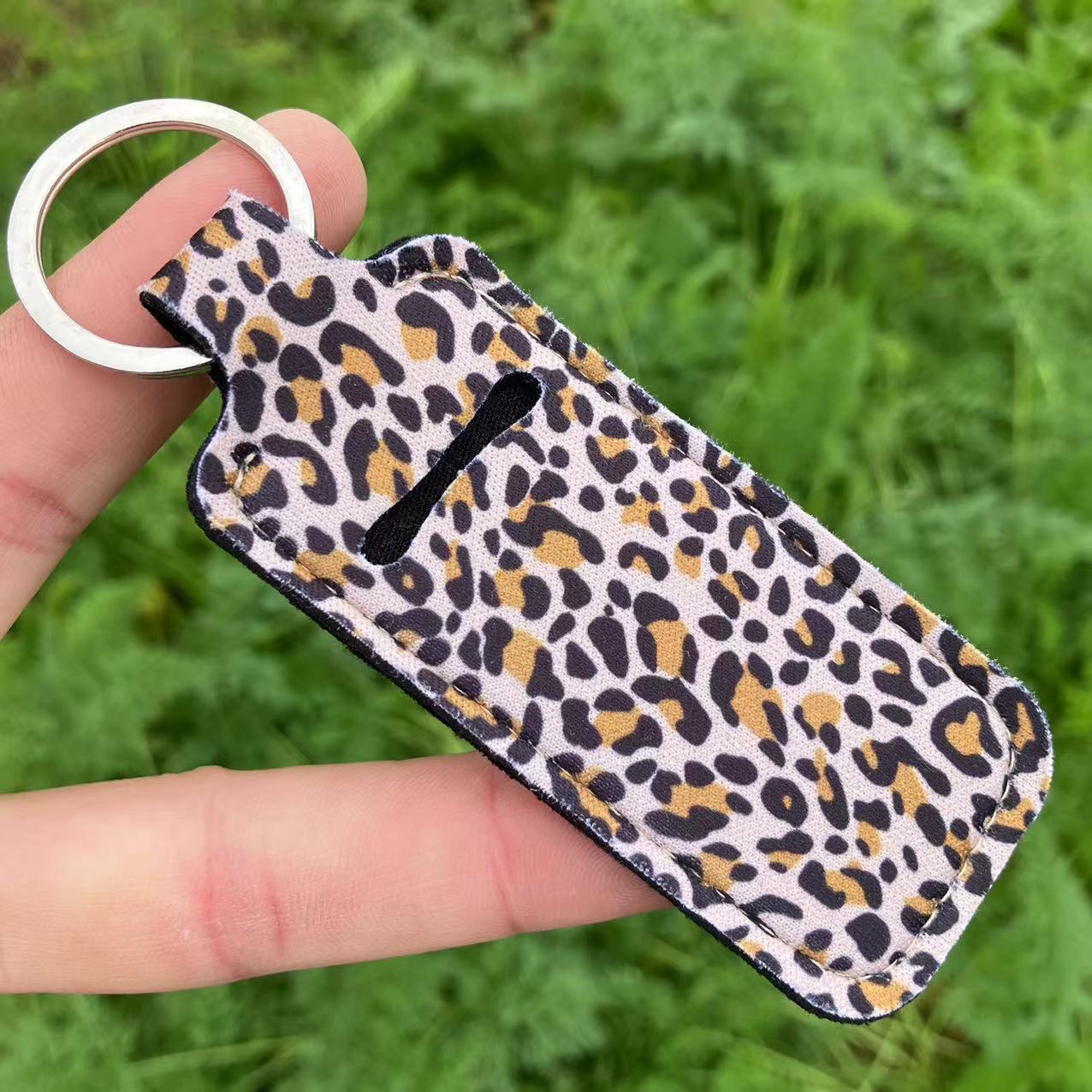 Wholesale Western Style Sunflower Leopard Print Lipstick Set Keychain Chapstick Holder ACC-KC-QiuXue005