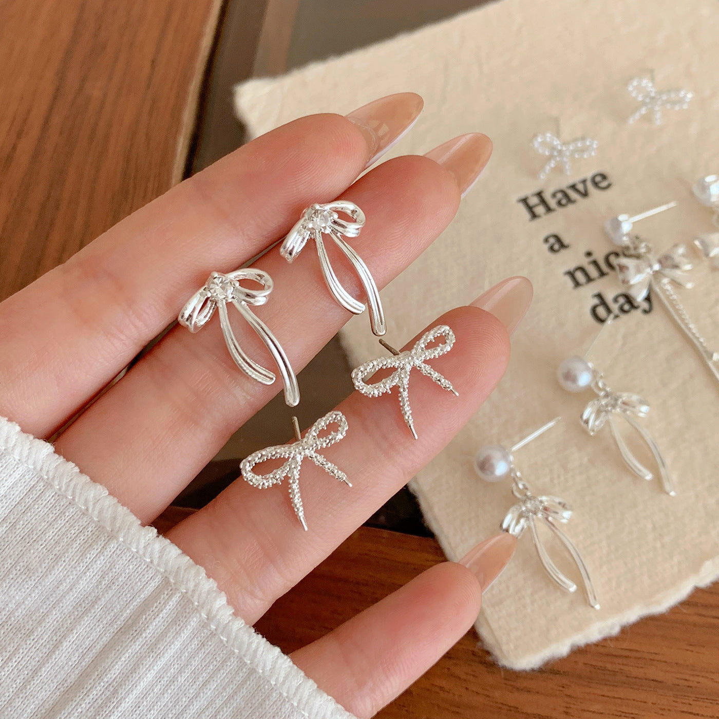 Wholesale Bow Tassel Earrings Silver Long Earrings