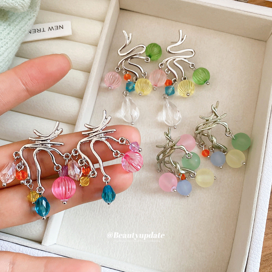 Wholesale Korean style dopamine-infused glass sweet tassel earrings