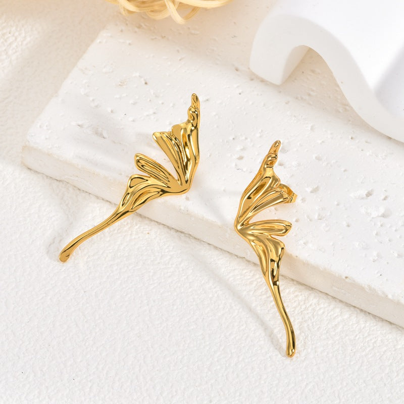 Wholesale 2PCS Stainless Steel Butterfly Fishtail Wing Earrings